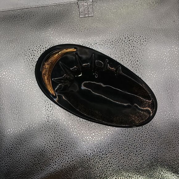 Vintage Black Gold Crescent Moon Starburst Ashtray 9" MCM Retro Decor - Picture 6 of 7